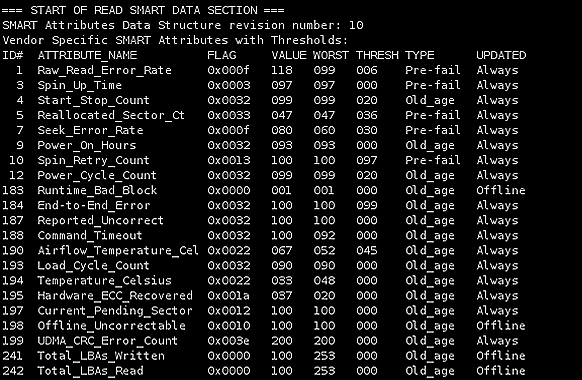  Les détails du contrôle SMART affichés sous le système FreeBSD