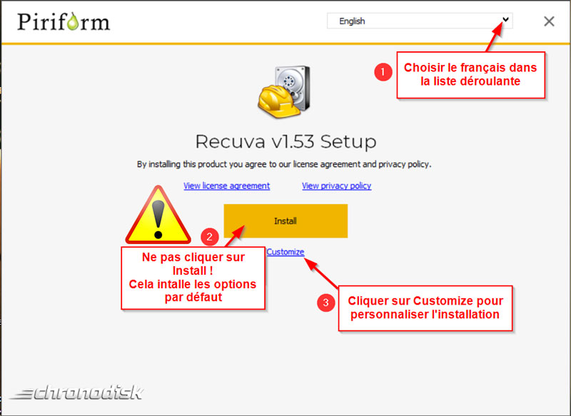 Installation de Recuva : première étape