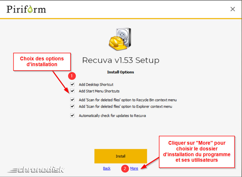 Installation de Recuva : deuxième étape