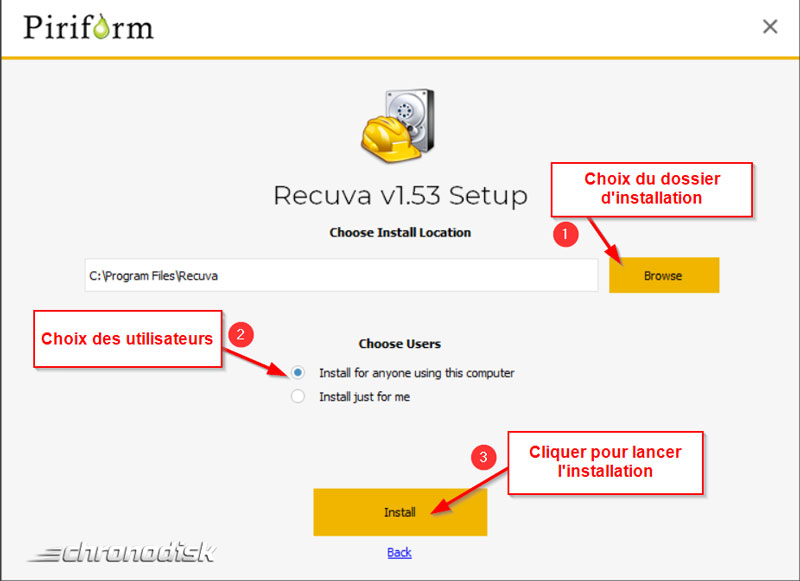 Installation de Recuva : troisième étape