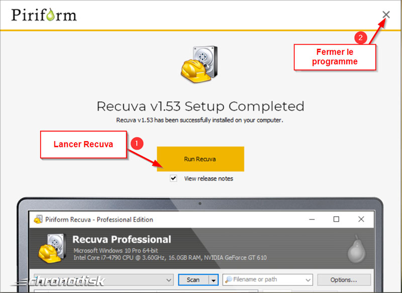 Terminer l'installation de Recuva