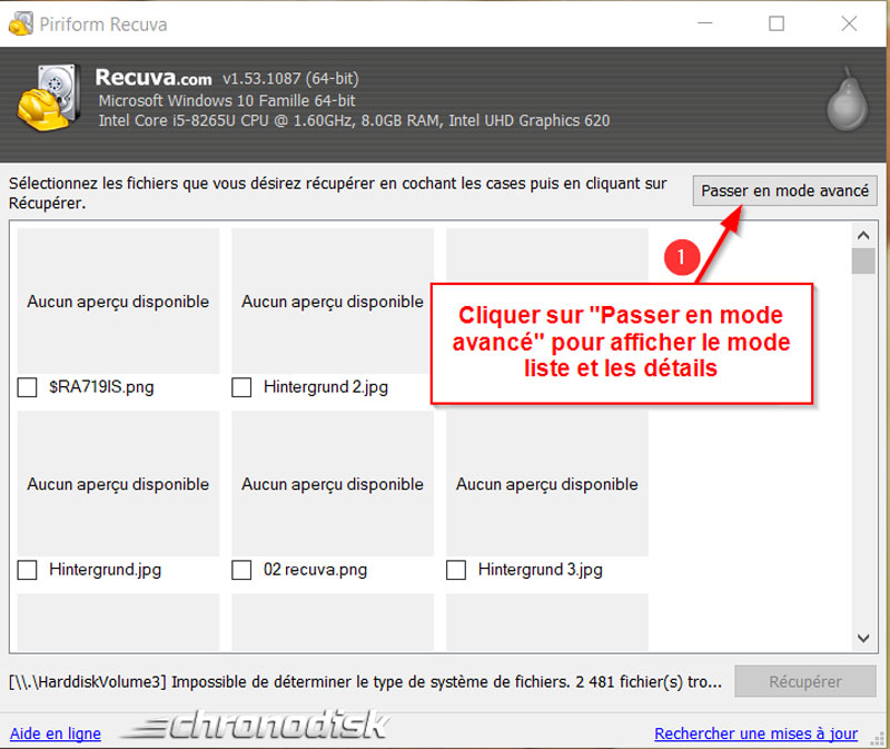 Restauration des données perdues avec Recuva : choisir le mode avancé